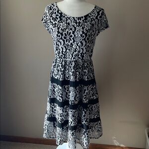NY Collection Elegant Black and White Lace Dress Women Small